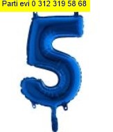 Be� rakam Numara Mavi folyo Balon �thal kaliteli 14 inc 38 cm folyo balon