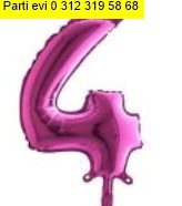 D�rt rakam Numara Fu�ya ruby folyo �thal kaliteli 14 inc 38 cm folyo balon