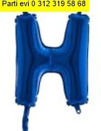 H harfi Mavi Folyo balon s�per kalite 14 inc 38 cm