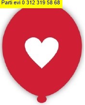 K�rm�z� zemin �zeri beyaz kalp bask� 12 inc balon