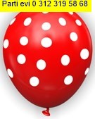 K�rm�z� zemine beyaz Puantiyeli bask�l� 12 inc balon