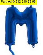 M harfi Mavi Folyo balon s�per kalite 14 inc 38 cm