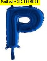 P harfi Mavi Folyo balon s�per kalite 14 inc 38 cm