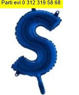 S harfi Mavi Folyo balon s�per kalite 14 inc 38 cm