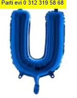 U harfi Mavi Folyo balon s�per kalite 14 inc 38 cm