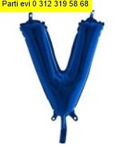 V harfi Mavi Folyo balon s�per kalite 14 inc 38 cm